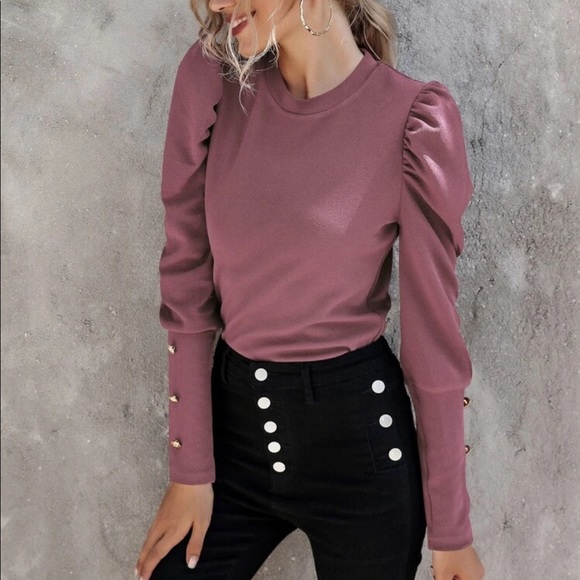Button detail sleeve top mauve purple - Picture 8 of 16